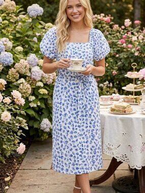 cece blue floral dress Cece Pom Pom Dress | Turquoise Patterned Floral